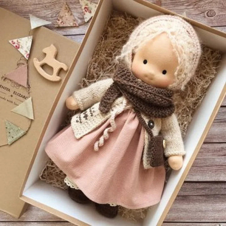 Waldorf inspired cotton doll, handmade plush, safe and soft for children's play.