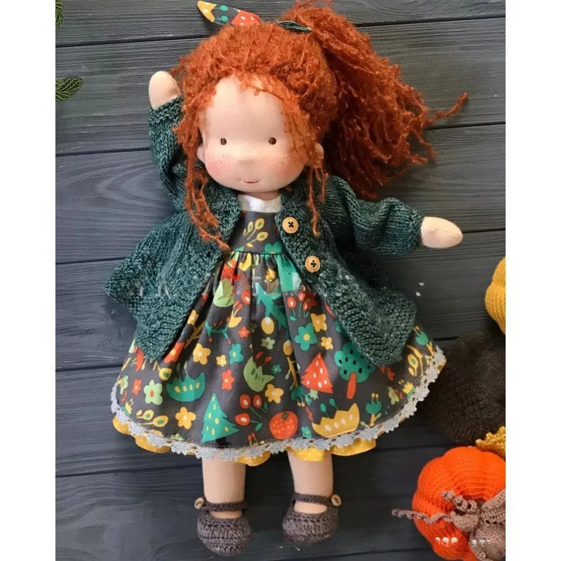 Soft cotton Waldorf doll, handcrafted plush toy, perfect baby gift for imaginative play.