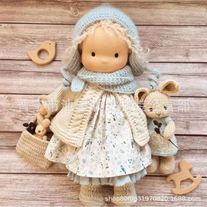 Hand-stitched Waldorf doll, soft cotton plush, unique and durable children's toy.