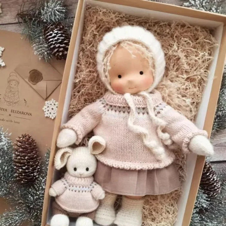 Timeless Waldorf doll, soft cotton handmade toy, encourages gentle play.