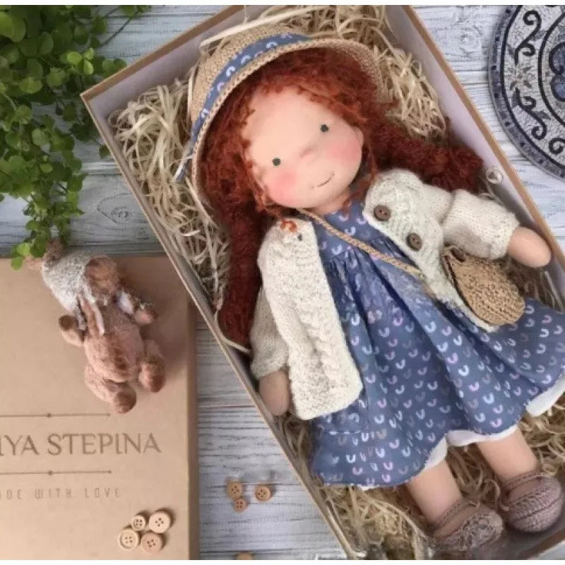 Eco-friendly soft cotton Waldorf doll, handmade plush for imaginative kids.