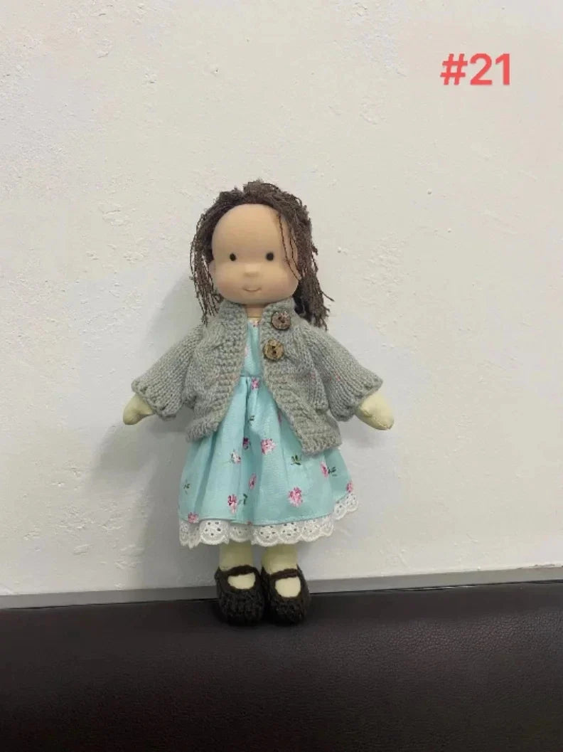 Organic cotton Waldorf doll, soft stuffed animal for toddlers, safe fabric toy.
