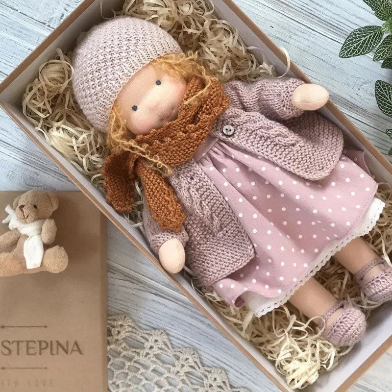 Classic Waldorf doll, soft cotton handmade toy, a cherished childhood companion.