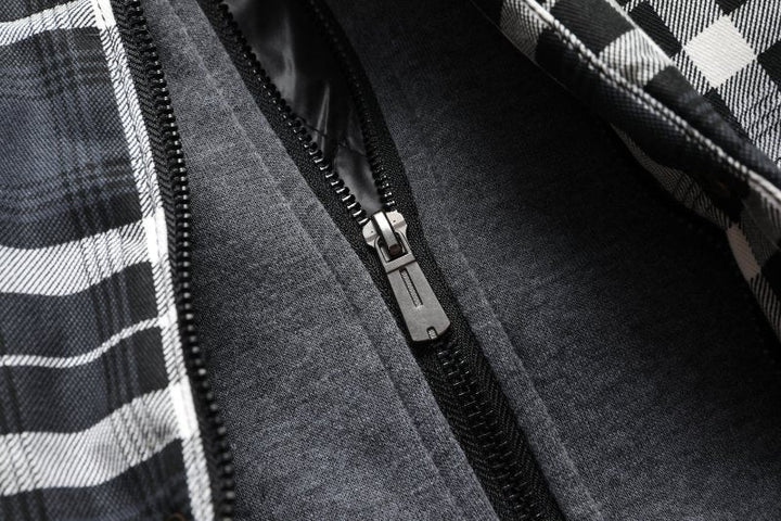 Men's durable hooded plaid puffer vest. Warm outerwear for cool weather adventures & casual style.