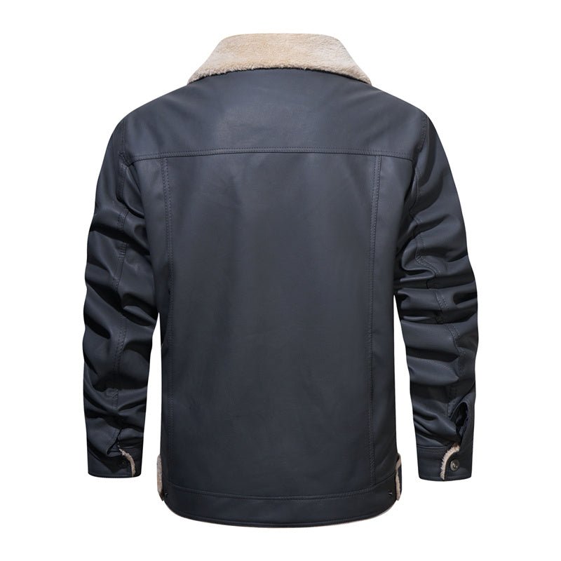 Men's fashion jacket: a comfortable button-down with a warm sherpa collar, perfect for cool fall evenings.
