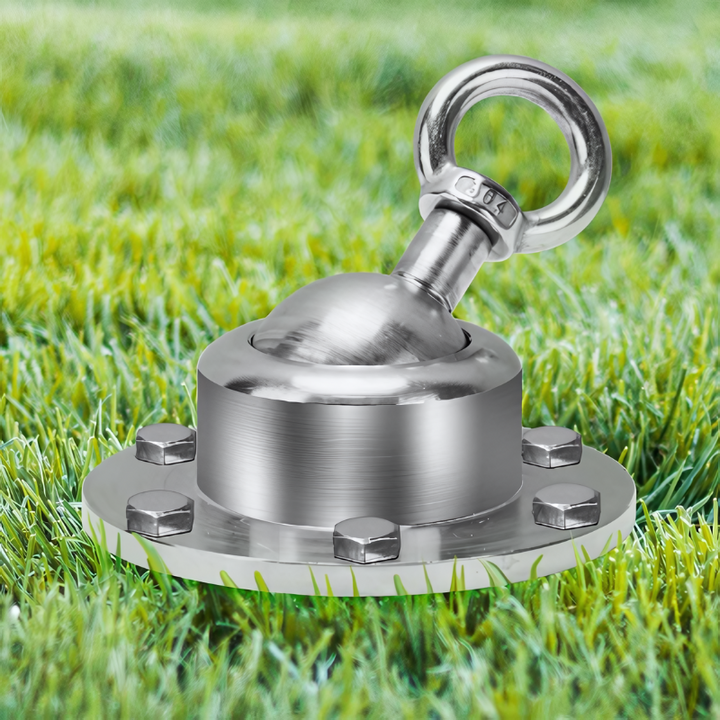 Heavy-duty dog anchor stake for large pets, offering tangle-free outdoor security & yard tethering.