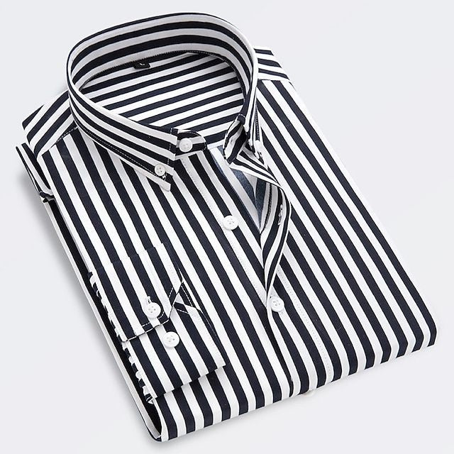 Versatile men's striped shirt, suitable for casual & formal occasions. Comfort tailored fit everyday wear.