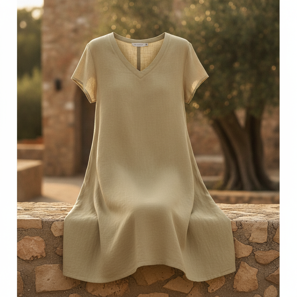 Women's V-neck mini house dress, perfect for casual comfort at home or warm evenings.