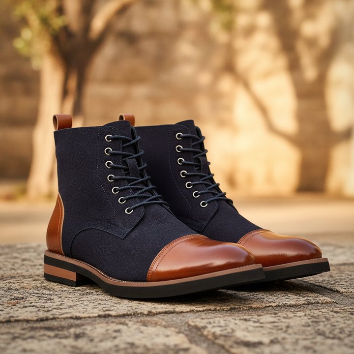 Men's two-tone hybrid ankle boots. Smart casual dress boots, perfect for business or elegant occasions.