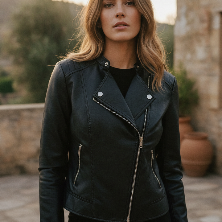 Sleek women's slim fit zip-up jacket, versatile for casual chic and smart casual outfits.