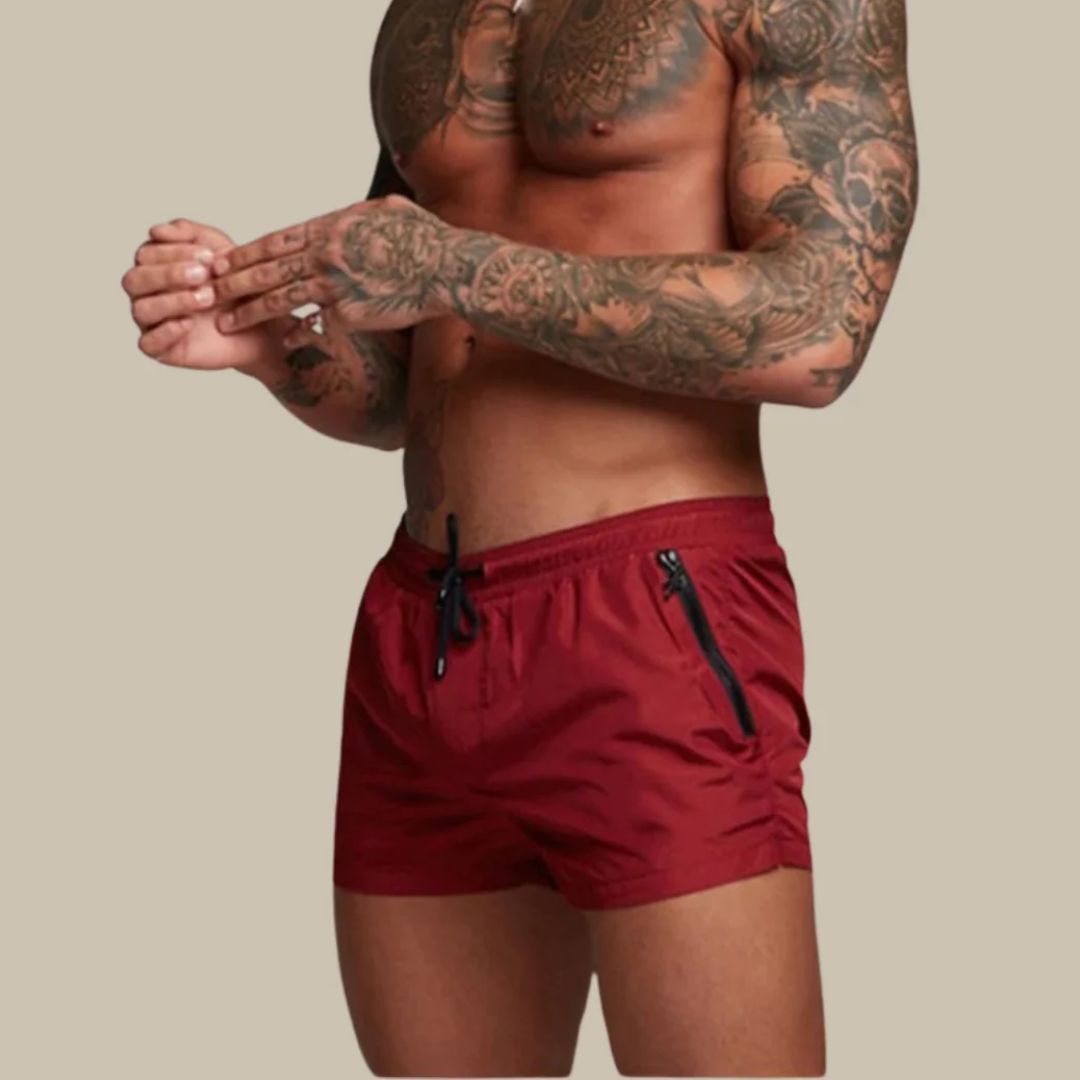 Men's quick dry swim trunks, modern design, perfect for beach, pool, or casual summer wear. Comfortable swimwear.