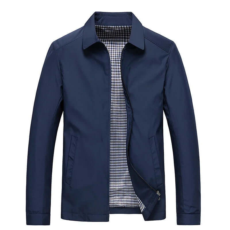 Casual men's lightweight spring & summer zipper jacket. Essential men's fashion outerwear for everyday style.