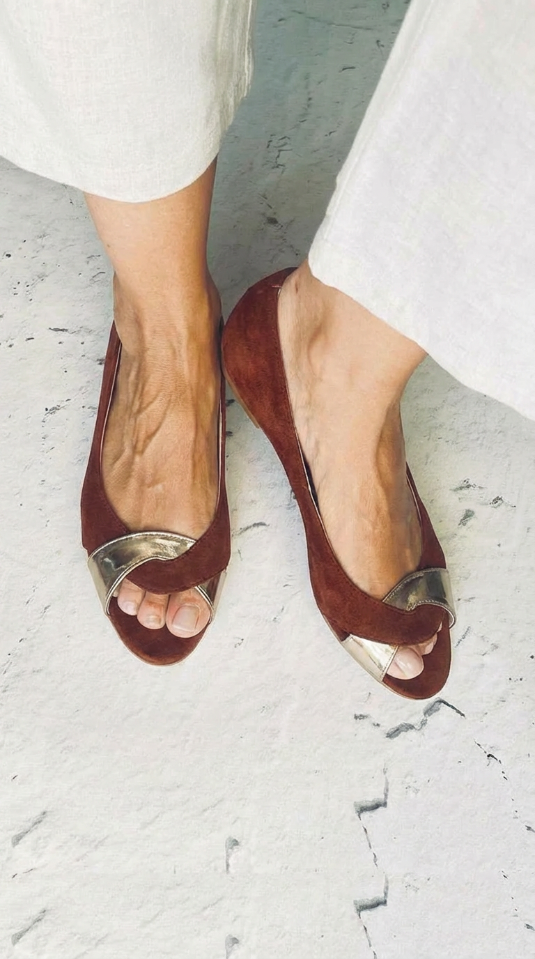 Elegant women's open-toe brown sandals with chic metallic detail, perfect for dressy special occasions or summer style.