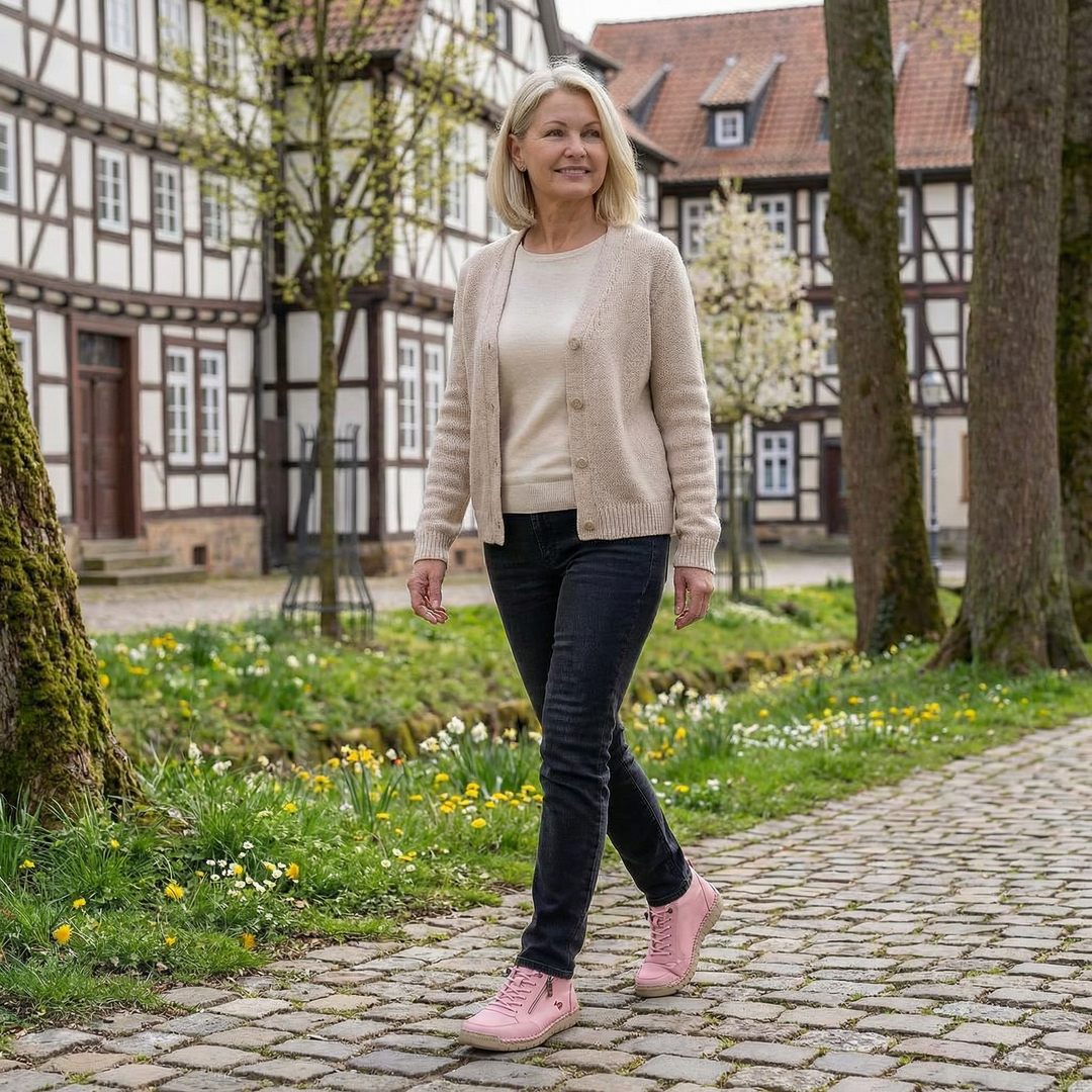 Comfortable & supportive women's sneakers with zipper, promoting foot health for daily activities.