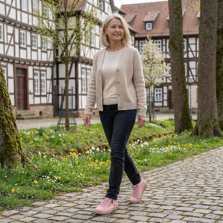 Comfortable & supportive women's sneakers with zipper, promoting foot health for daily activities.