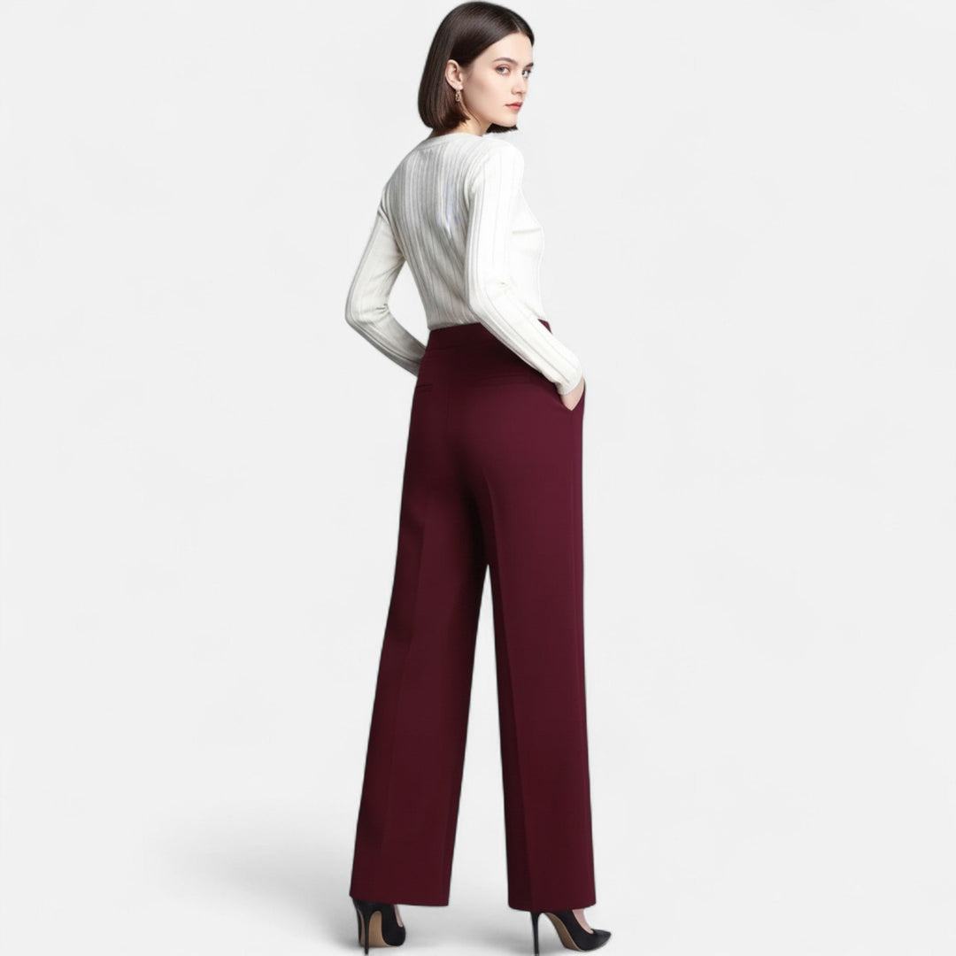 Black high-waist wide-leg dress pants for women, perfect for formal office or sophisticated evening wear.