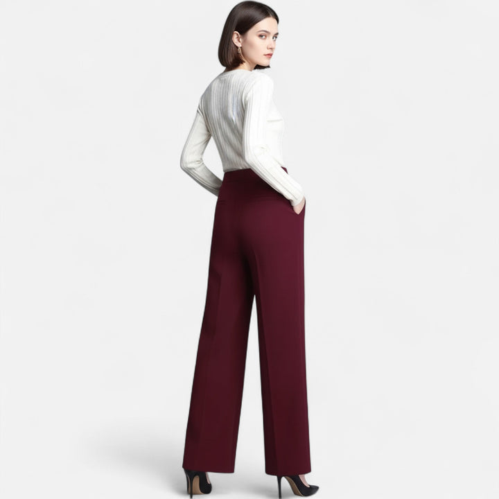 Black high-waist wide-leg dress pants for women, perfect for formal office or sophisticated evening wear.