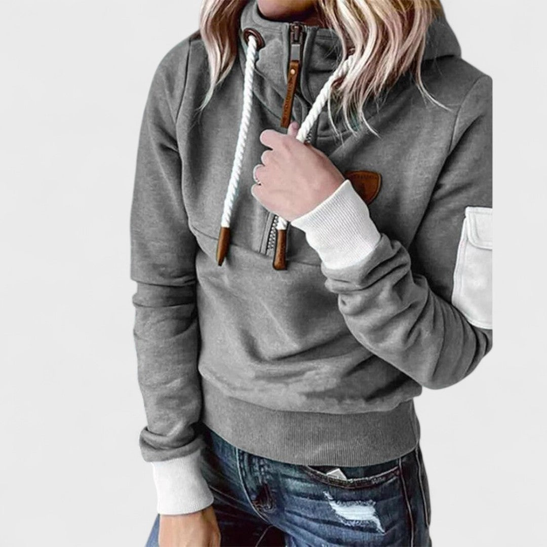 Women's modern zip neck knit jumper. Soft, cozy, relaxed fit sweater for casual fall & spring wear.