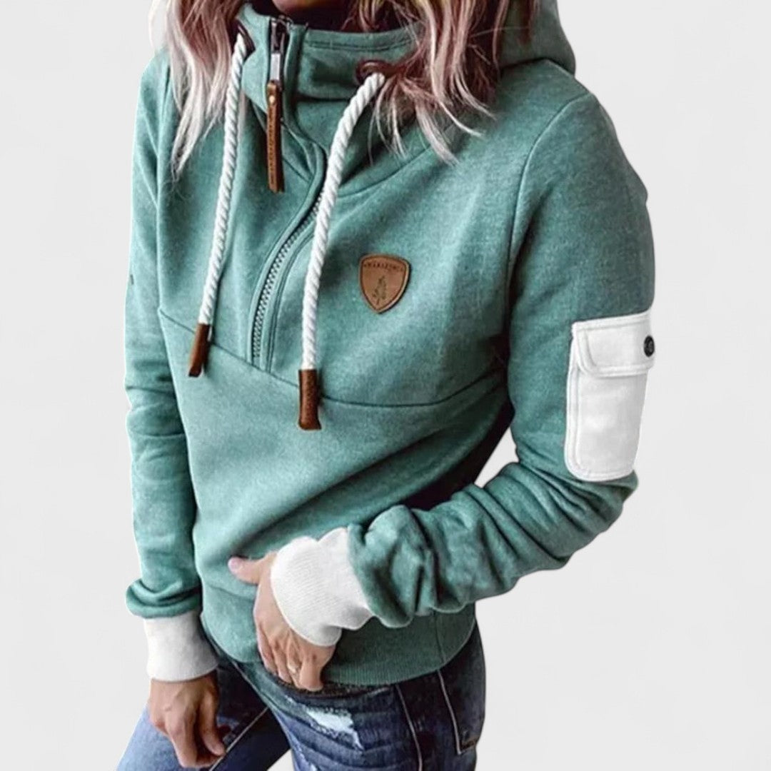 Grey women's cozy knit sweater, relaxed fit. Stylish & comfortable for fall apparel & loungewear.