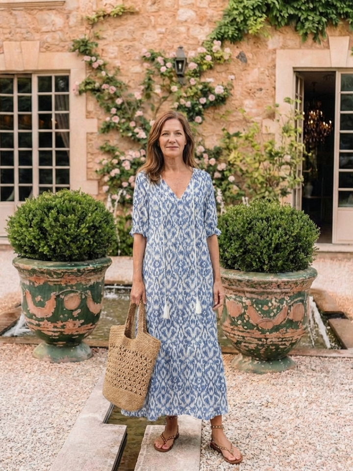 Stylish women's floral print V-neck midi dress. Short sleeve, ideal for spring fashion & comfortable everyday wear.