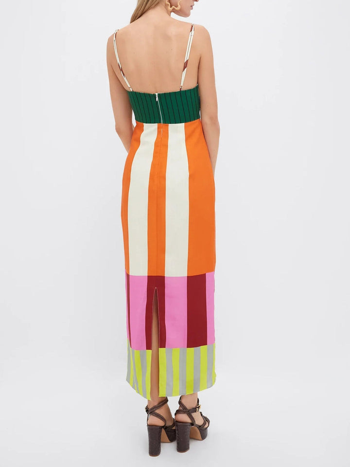 Multicolor maxi dress for women, vibrant and long, featuring a beautiful flowing pattern for modern summer fashion.