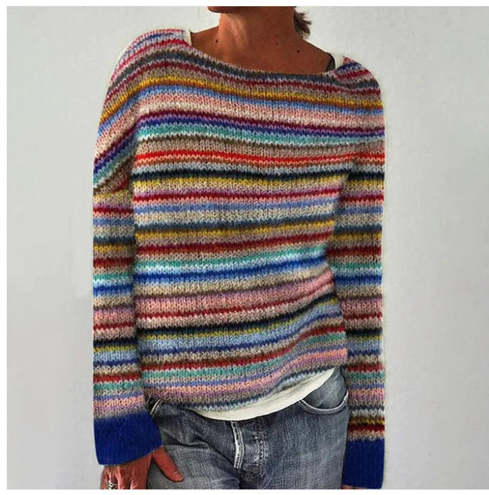Women's Nordic knit sweater with intricate Scandinavian patterns, perfect for cozy winter fashion.