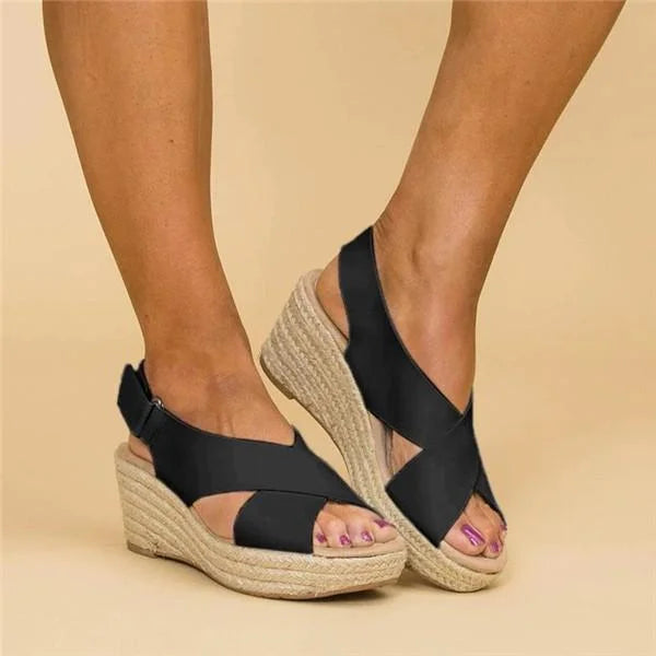 Slip-on orthopedic wedge espadrilles offering superior arch support for women's all-day comfort.
