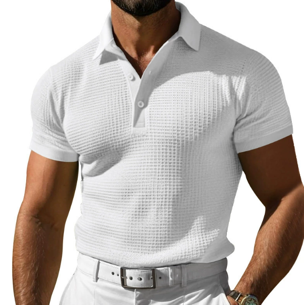 Premium gray men's polo shirt, exuding vintage elegance with a modern tailored fit. Versatile & comfortable.