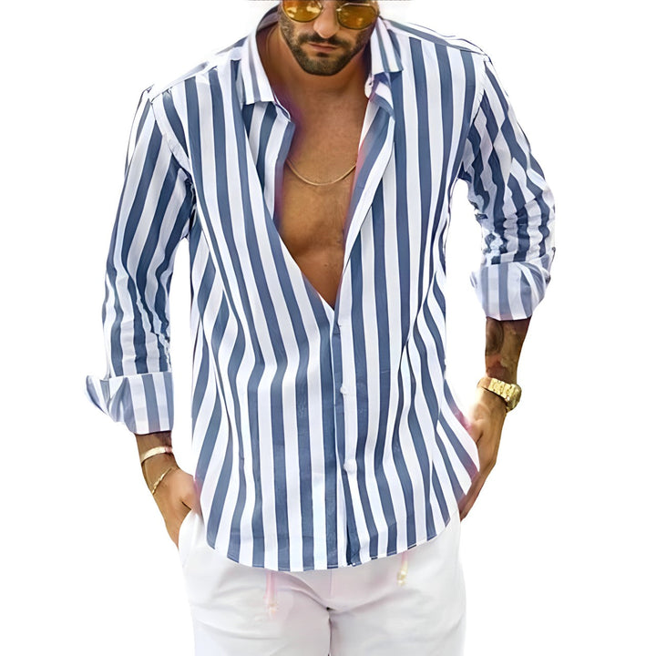 Casual men's striped top, a breathable lightweight shirt designed for everyday summer fashion.