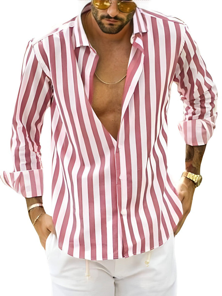 Lightweight men's striped shirt in a breathable fabric, perfect for summer comfort & men's style.