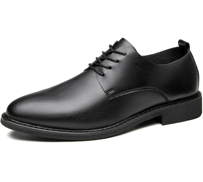 Elegant black leather men's Oxford dress shoes with lace-up closure for formal and professional wear.