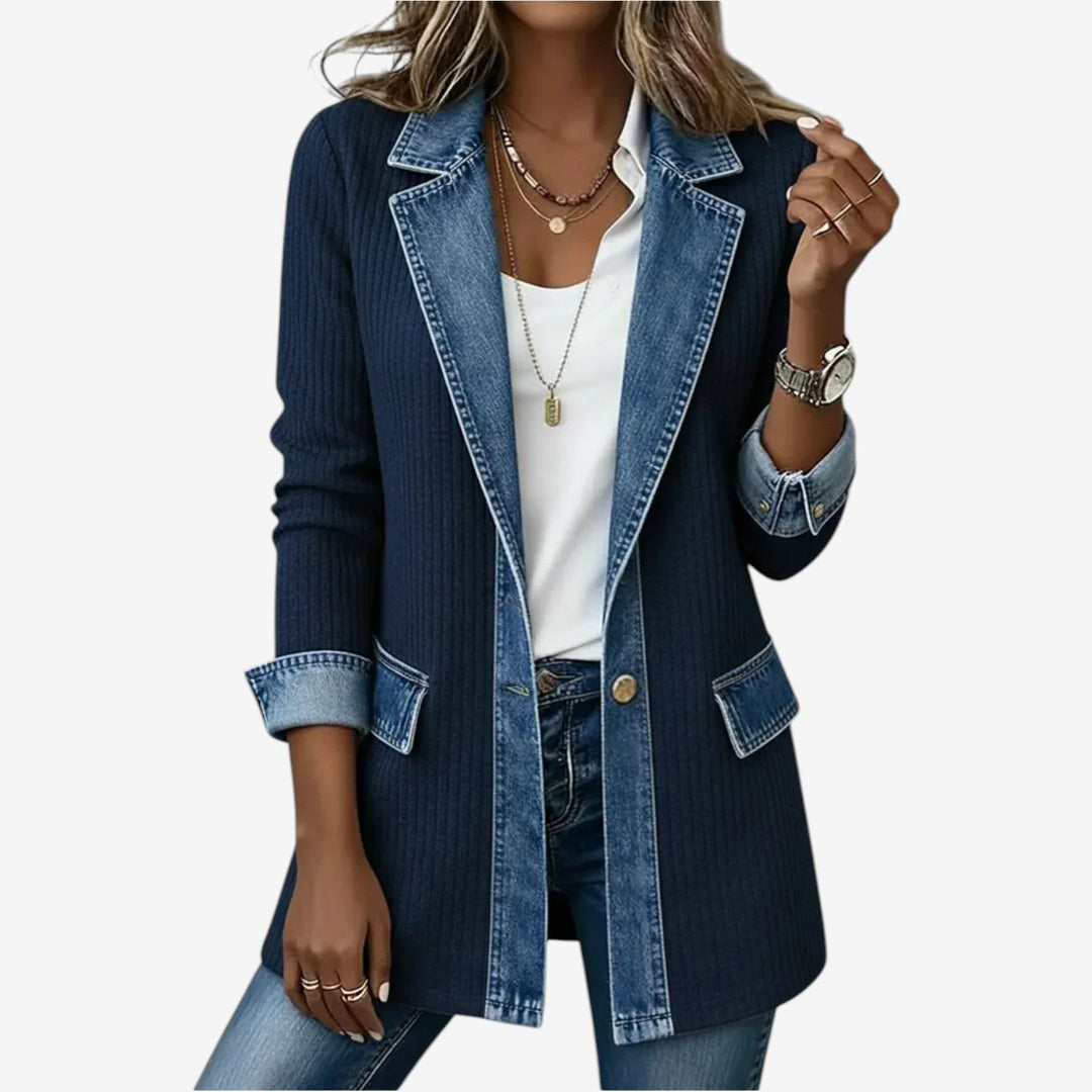 Sophisticated women's outerwear: an elegant layered collar button jacket for a stylish, contemporary look.