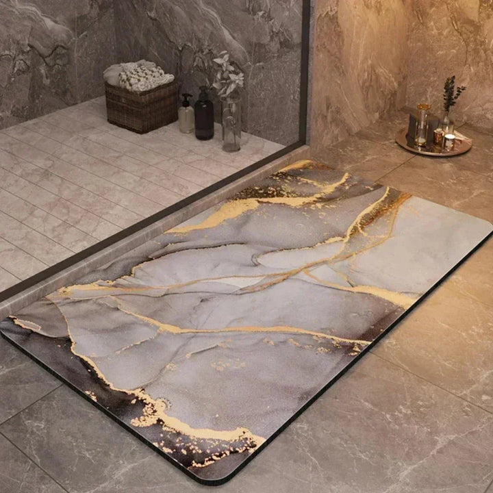 Diatomaceous earth quick-drying bath mat. Ultra-absorbent, anti-slip for safe bathroom floors.