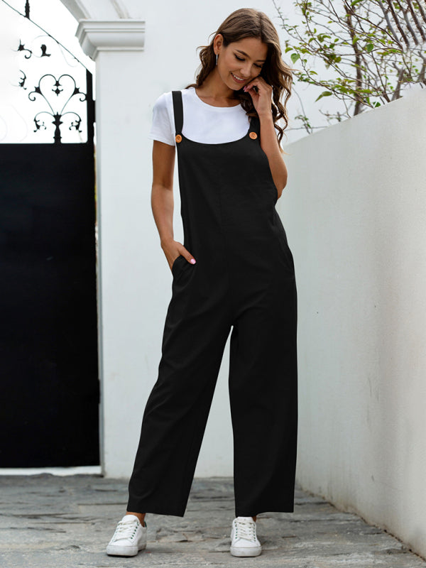 Women's retro long overalls in a comfortable jumpsuit style, perfect for casual spring & summer wear.