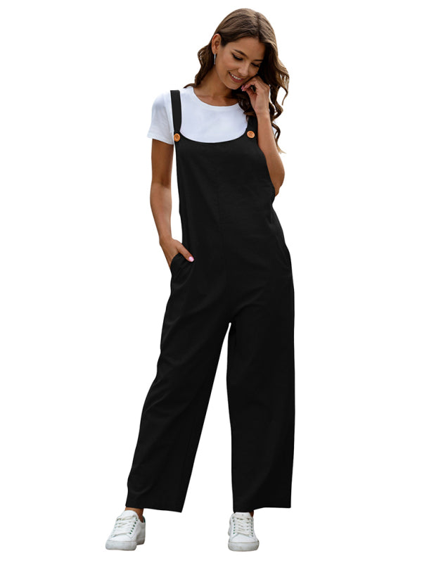 Comfortable women's long overalls, a versatile retro jumpsuit for casual spring and summer outfits.