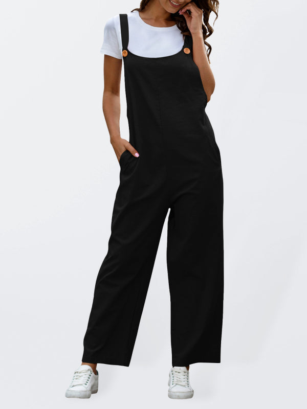 Stylish women's long overalls, retro jumpsuit design, side pockets for a chic & comfy look.