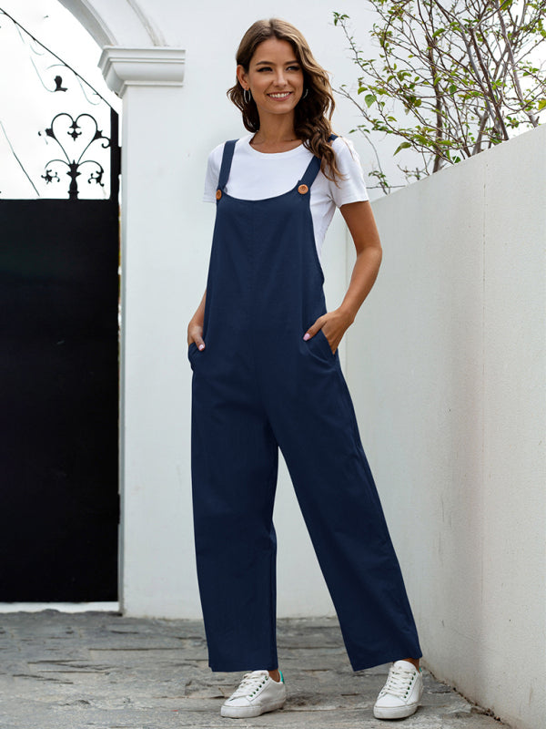 Casual women's retro long overalls, a chic jumpsuit style great for spring & summer seasons.
