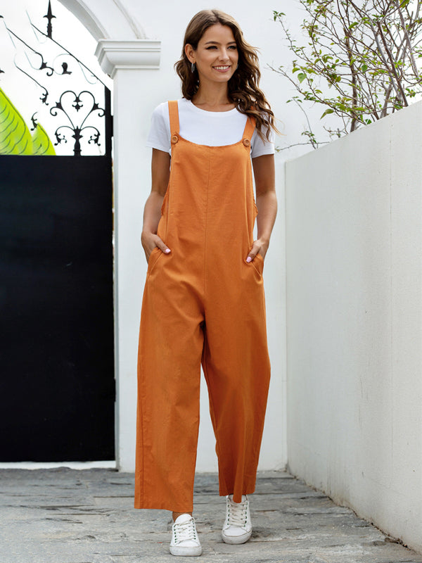 Effortless women's retro long overalls, a comfy jumpsuit perfect for spring & summer fashion.