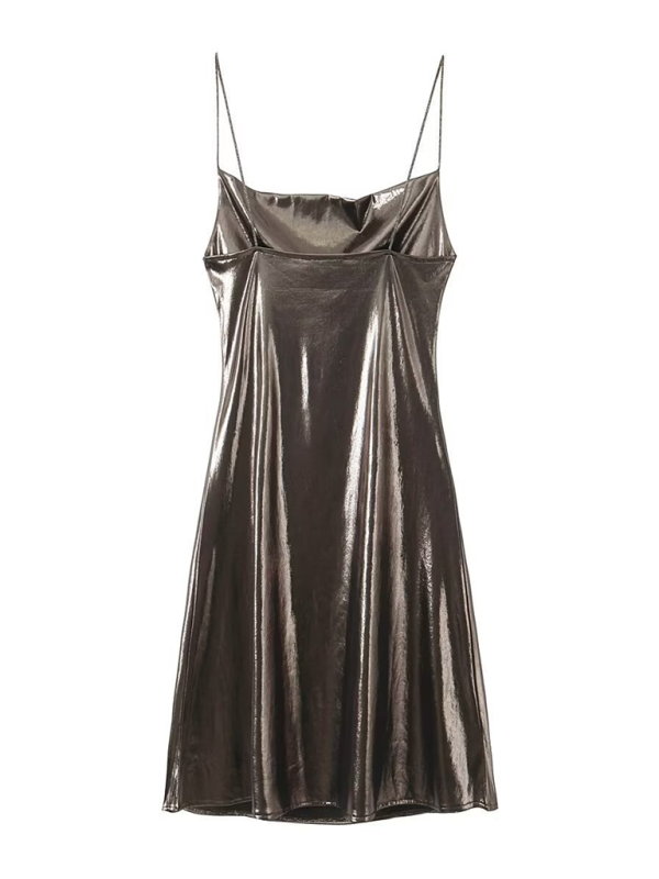 Stunning women's special occasion dress, deep back & metallic accents, perfect for nights out.
