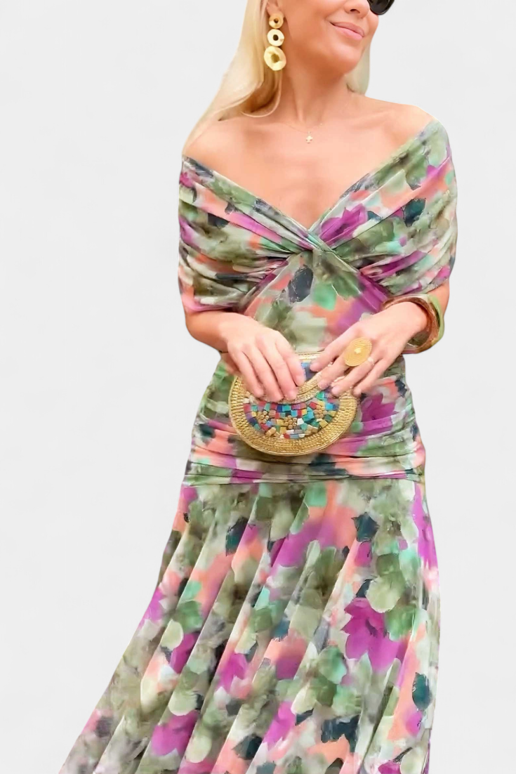 Boho-chic women's floral maxi dress with V-neck, great for summer events & flowy comfort.