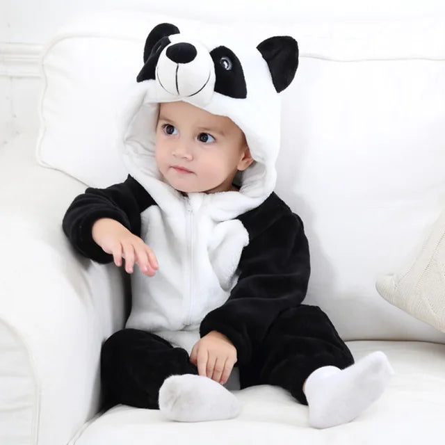 Adorable newborn panda animal bodysuit, comfy pajamas for baby boys & girls.