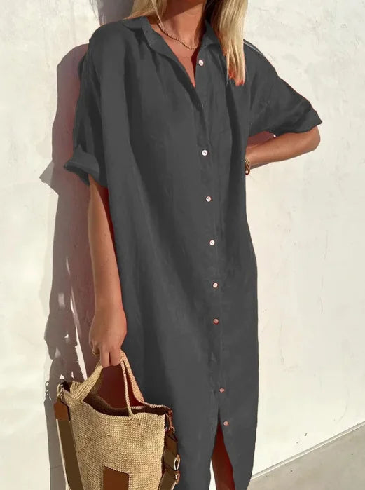 Versatile women's casual shirt dress. Enjoy comfortable, relaxed fit and chic style for effortless everyday wear.
