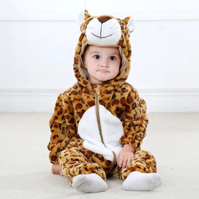 Plush baby monkey animal onesie for infants, cute bodysuit pajamas.