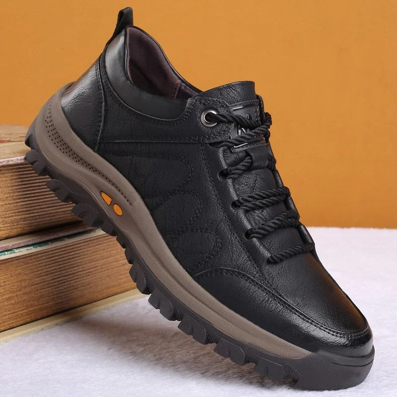Men's lace-up low top shoes featuring a distinct rugged textured finish for casual comfort.