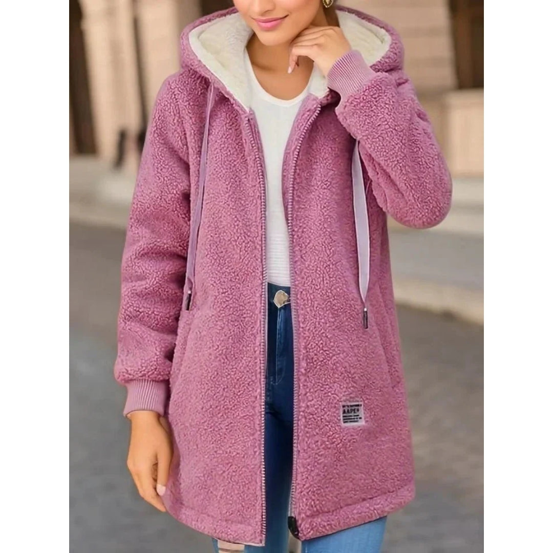 Warm & stylish women's hooded jacket, ideal winter outdoor wear & cozy fall fashion apparel.