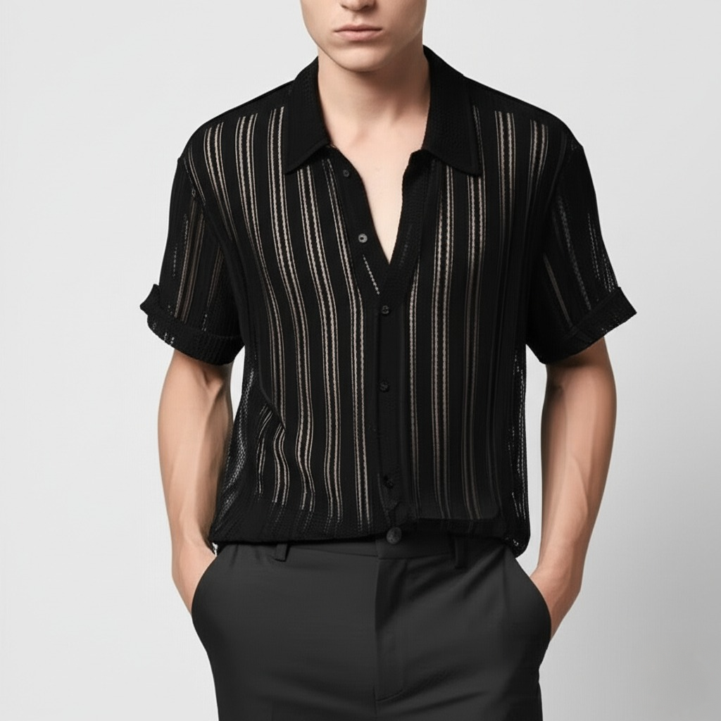 Comfortable men's polo shirt, featuring textured vertical stripes, great for relaxed summer style.