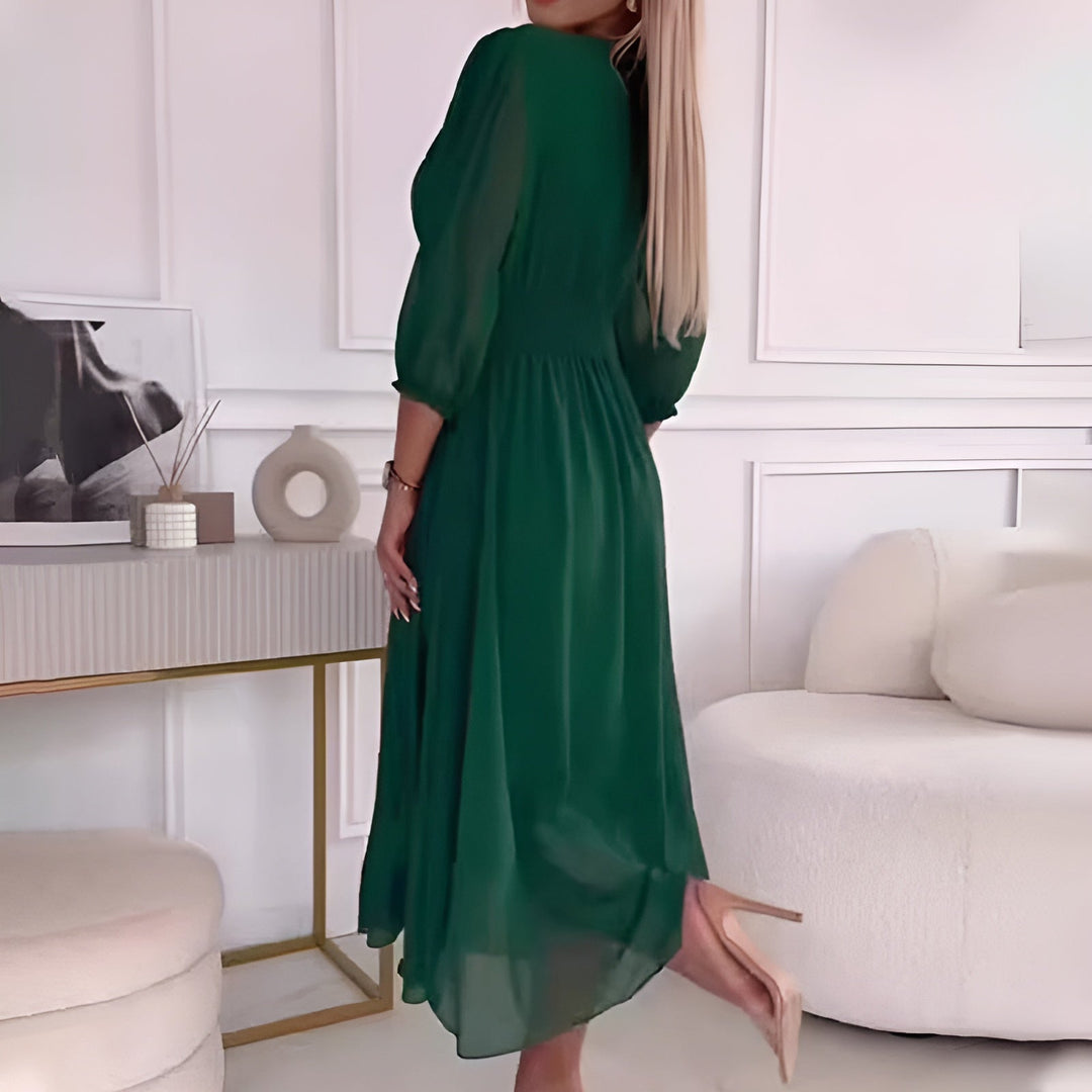 Chic women's wrap midi dress, featuring a flattering silhouette and comfortable fit for modern ladies.