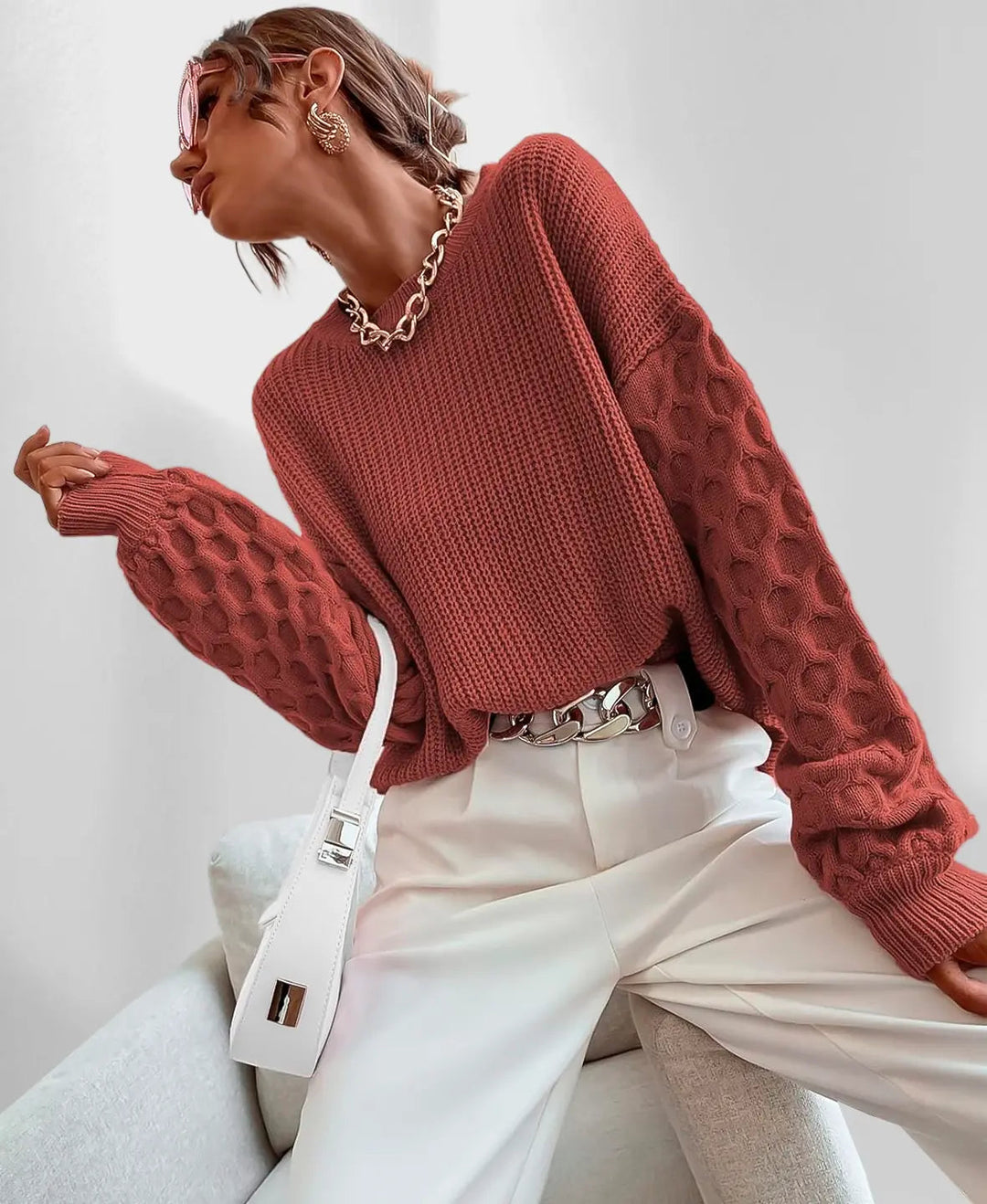 This women's comfortable spring knit sweater offers chic style & cozy comfort. Ideal casual wear.