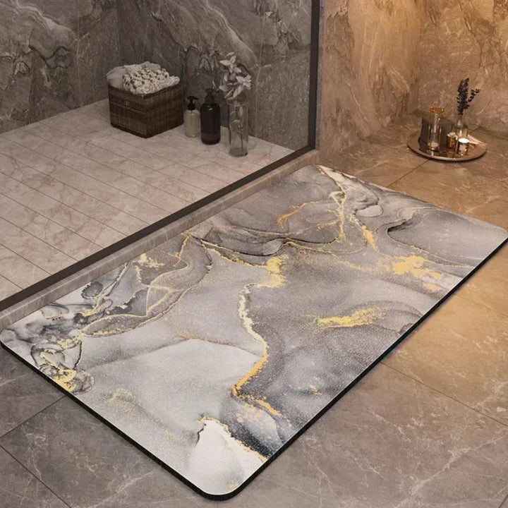 Absorbent quick-drying bath mat. Anti-slip design ensures bathroom safety. Hygienic & stylish floor mat.