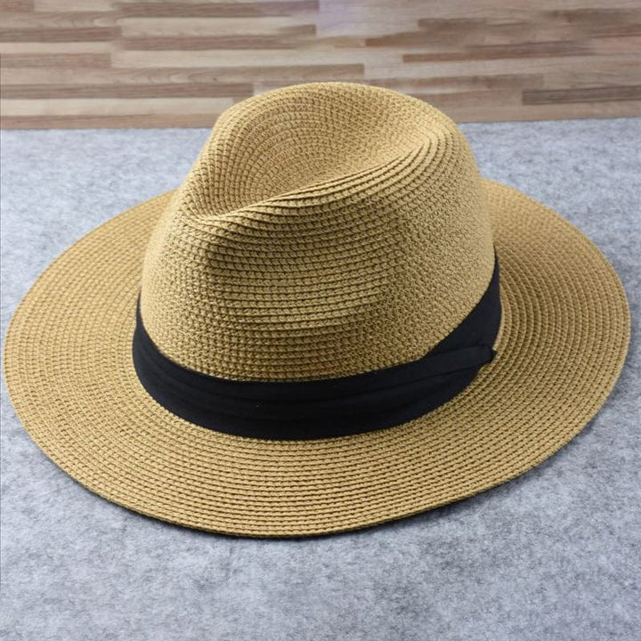 Durable travel Panama hat, handmade from straw for comfortable sun protection during summer trips & outdoor activities.